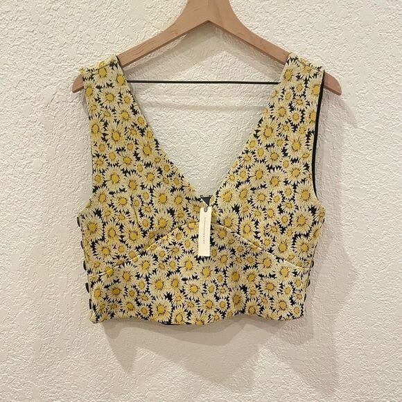 New Maeve Anthropologie Button Side Top Size Large Yellow & Black Daisy Print - Picture 4 of 11